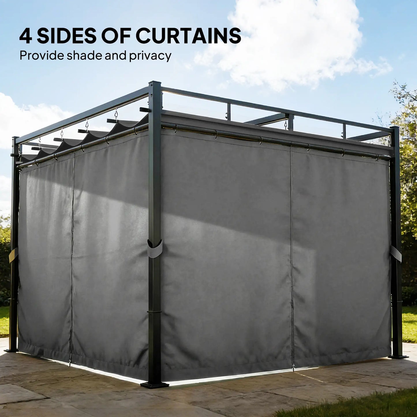 10' x 10' Dark Grey Outdoor Gazebo, Retractable Pergola Canopy With Curtains, Dark Grey Pergolas at Gallery Canada