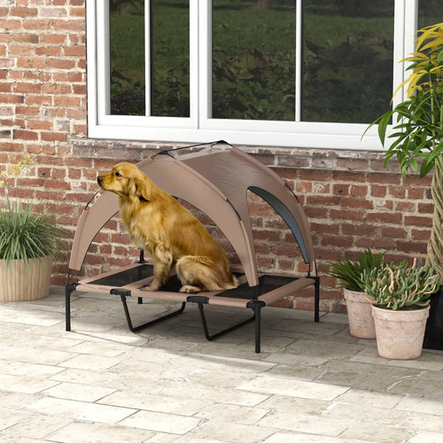 Raised Dog Bed, Cooling Cot with Canopy, Washable Mesh, Large, Coffee