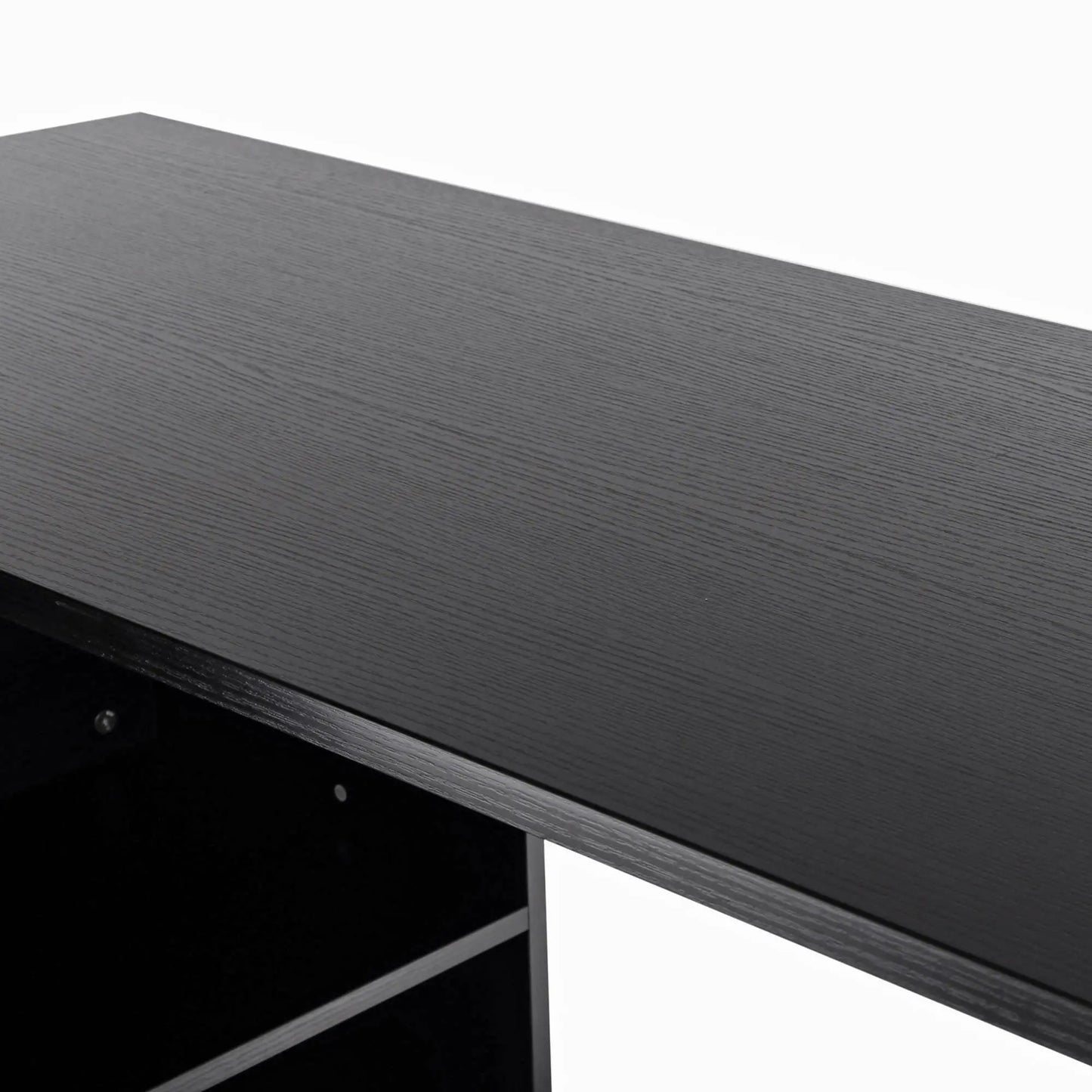 L-Shaped Corner Desk with Storage Shelf, Drawer, Black Writing Desks at Gallery Canada