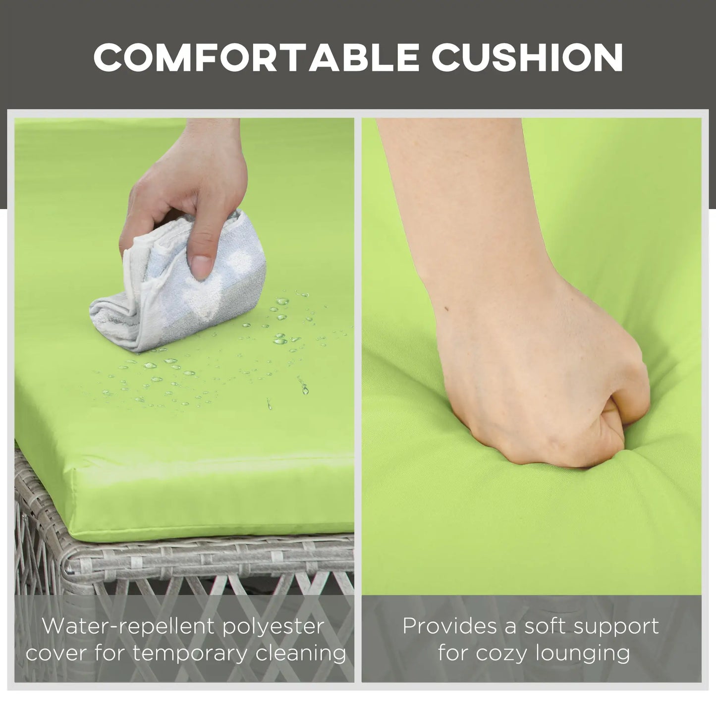 2-Piece Wicker Patio Lounge Set with Cushions, Reclining Chaise Chair, Glass Top Coffee Table, Green Chaise Loungers at Gallery Canada