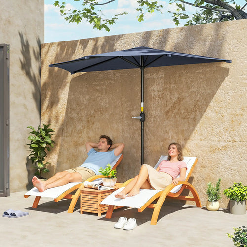 9.8ft Half Umbrella, Semi Round Patio Parasol, Crank Handle, Top Vent, Dark Blue