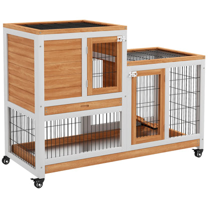 Wooden Rabbit Hutch, Indoor Bunny Cage with Wheels, Pull Out Trays, Yellow Rabbit Hutch at Gallery Canada