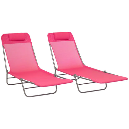 Set of 2 Folding Chaise Lounge Chairs, Outdoor, Reclining, Pink