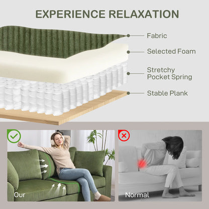 3 Seater Sofa, 83.5" Upholstered Couch, Pocket Spring, 2 Cushions, Green 3-Seater Sofas at Gallery Canada