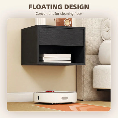 Floating Nightstand Set of 2, Wall Mounted Bedside Table with Drawer, Black