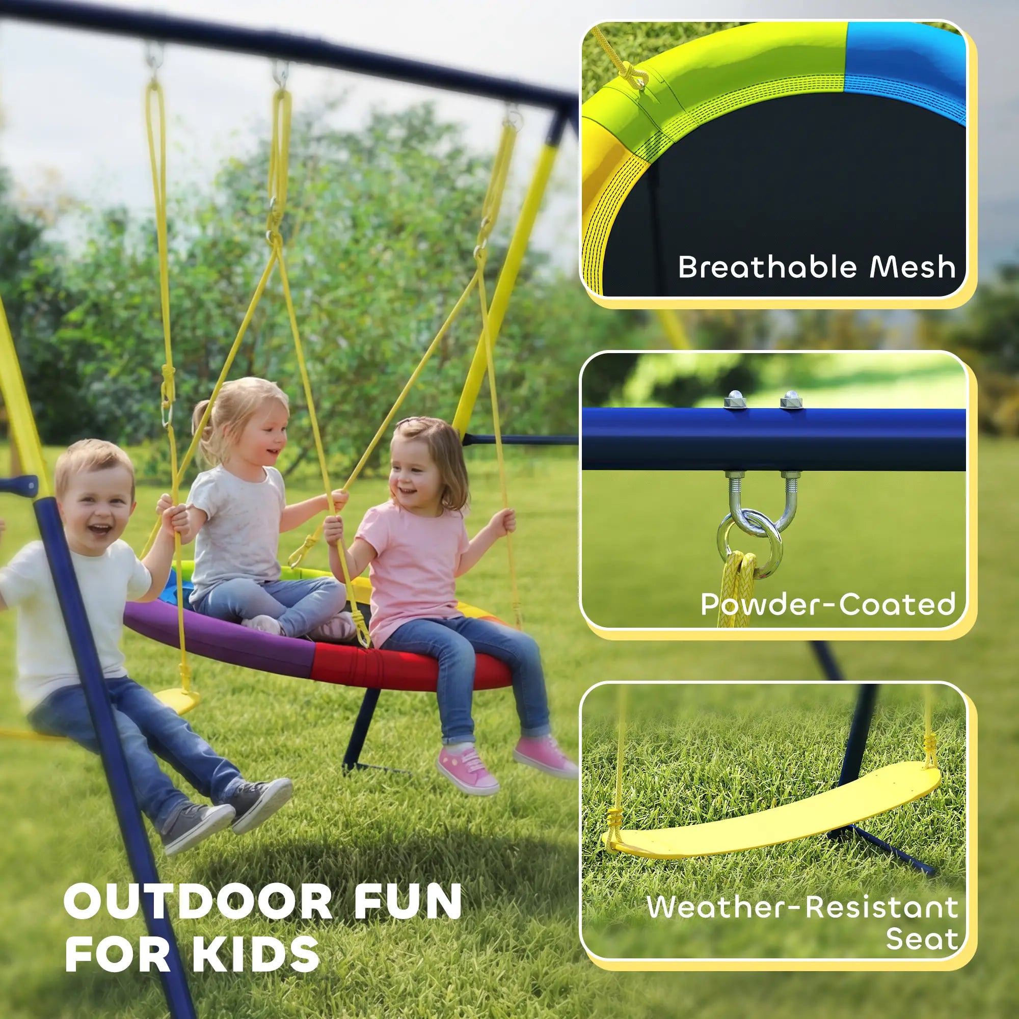Kids Swing Set With Double Swings, Adjustable Ropes, Metal Frame Gym Sets & Swings at Gallery Canada
