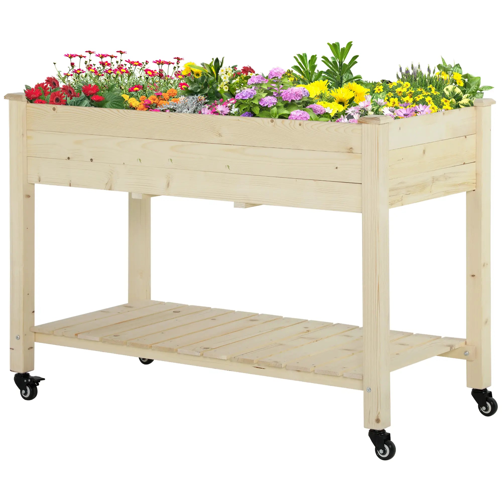 Mobile Raised Garden Bed, Wood Planter Box w/ Wheels, Storage Shelf, Natural Elevated Garden Beds at Gallery Canada