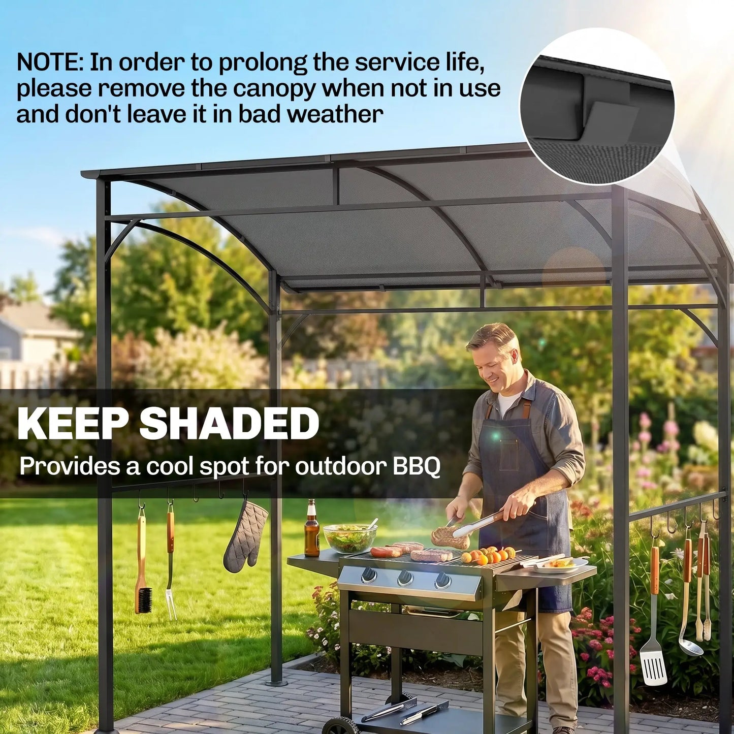 7' x 5' Charcoal Grey Garden Grill Canopy, BBQ Gazebo Tent With Steel Frame, Charcoal Grey BBQ Grill Gazebos at Gallery Canada