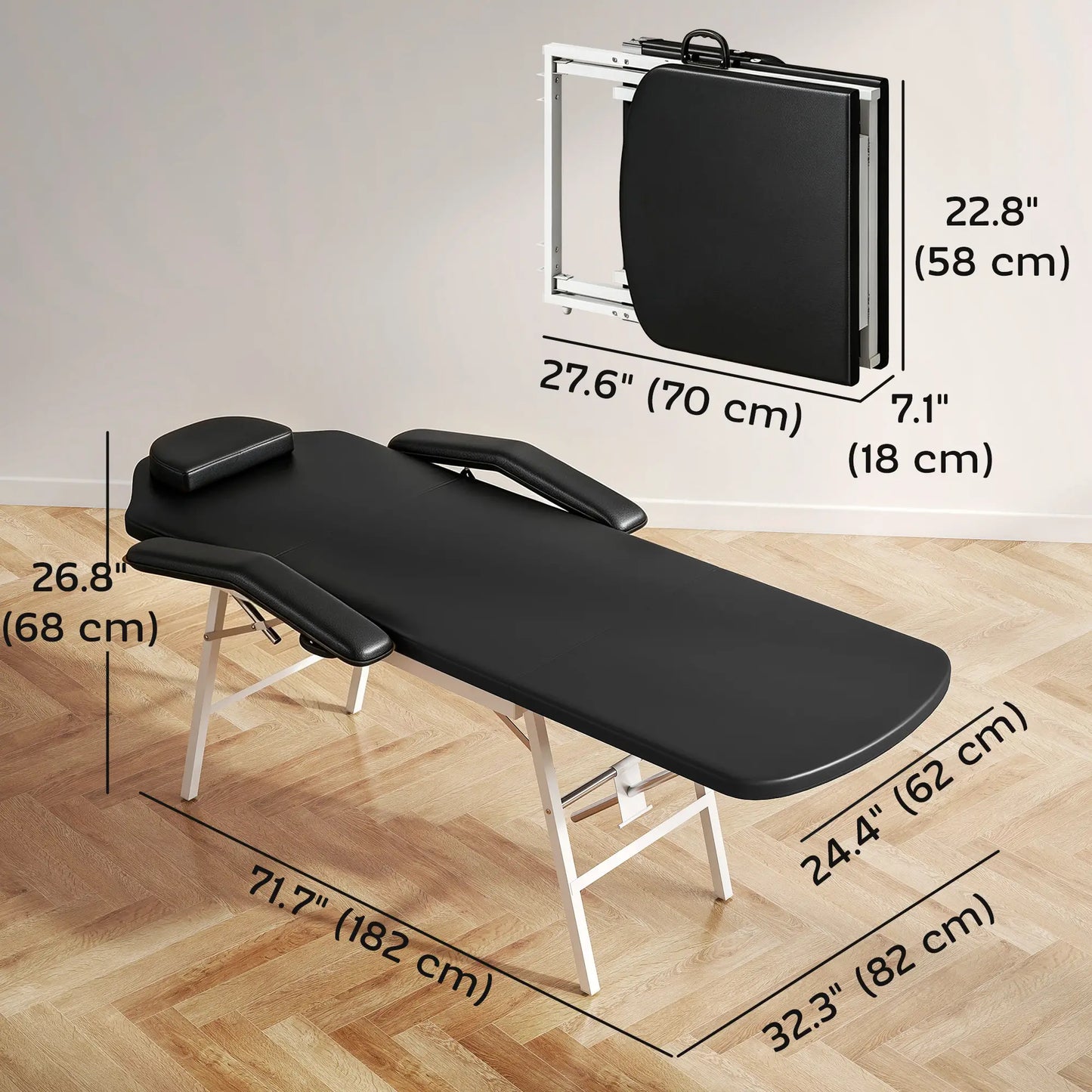 Table de massage pliante portable, noire
