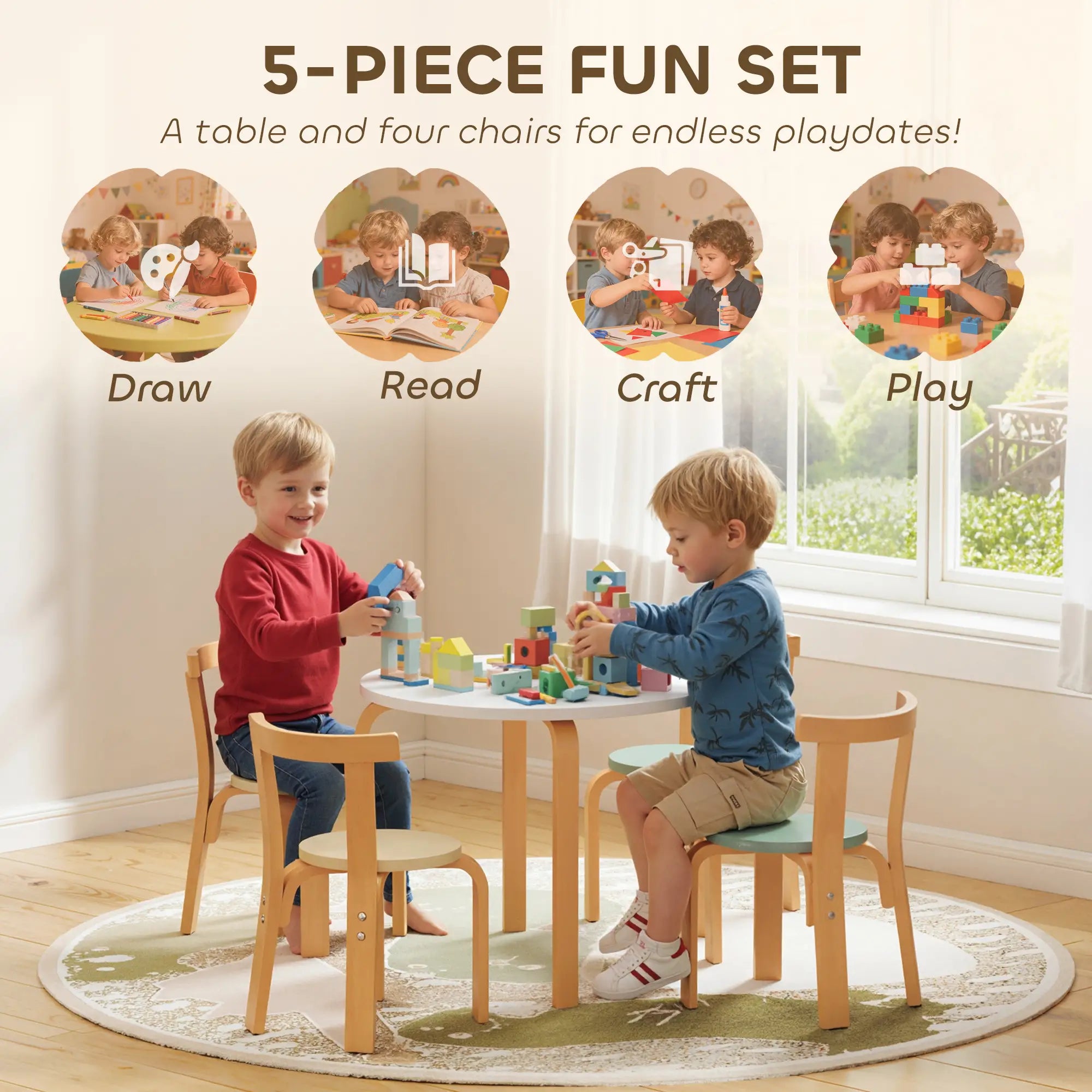 Wooden Kids Table and Chairs Set, Toddler Set for 3-8 Years, Green Kids Table Sets at Gallery Canada