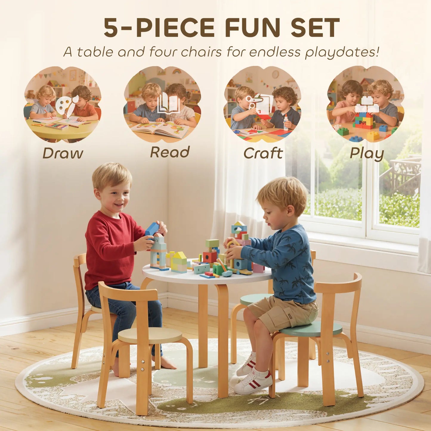 Wooden Kids Table and Chairs Set, Toddler Set for 3-8 Years, Green Kids Table Sets at Gallery Canada