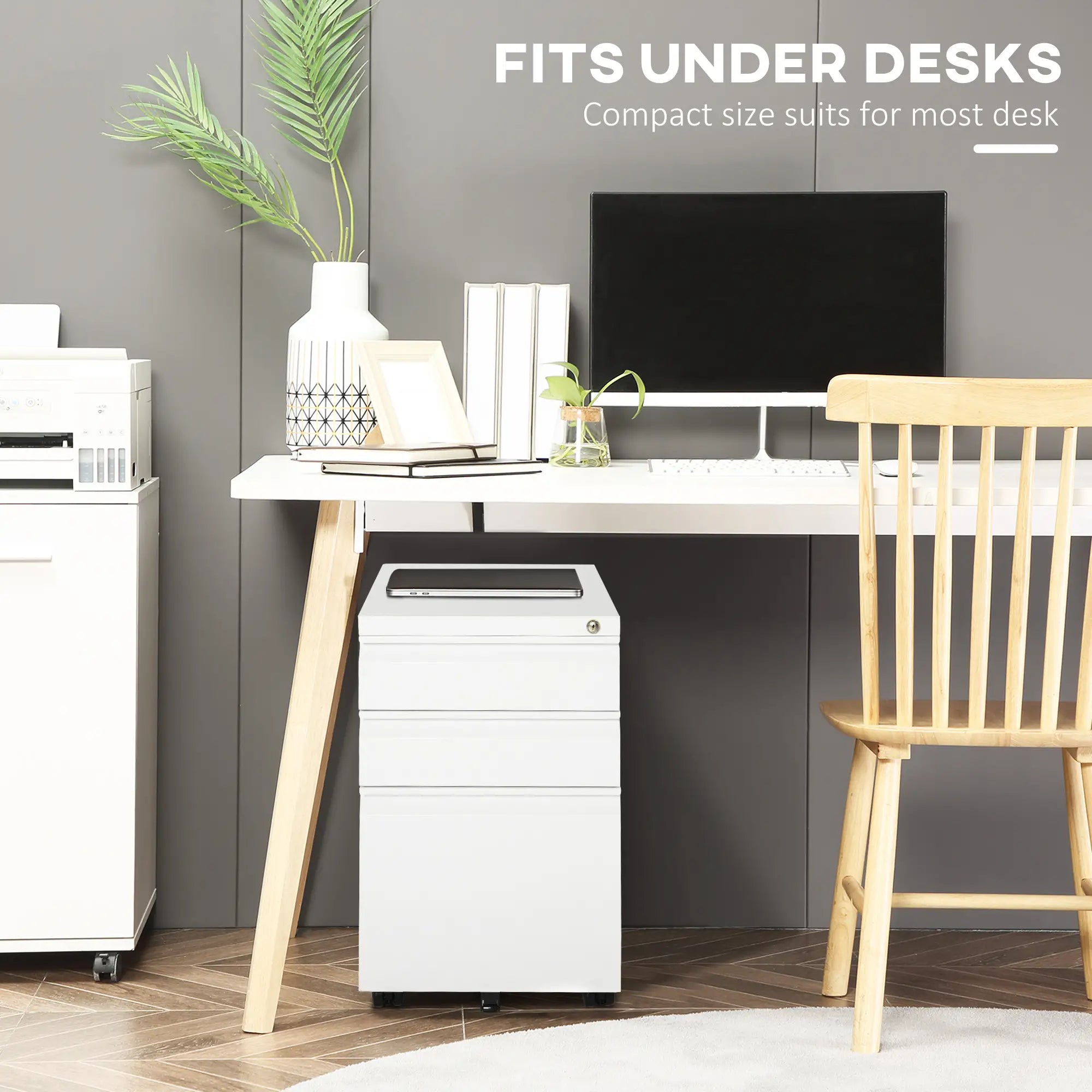 3 Drawer Lockable Filing Cabinet on Wheels, Legal Letter A4 Files, White Office Cabinets & Cupboards at Gallery Canada