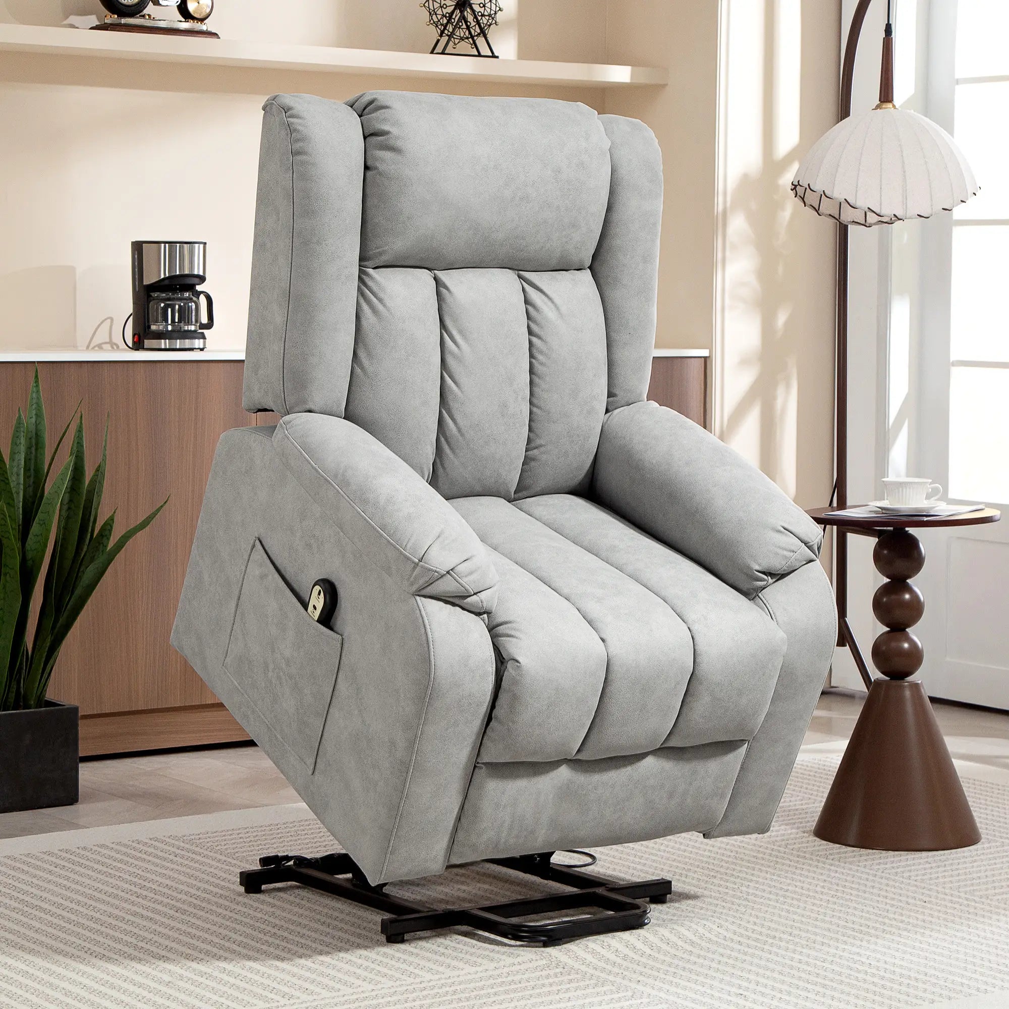 Electric Recliner Chair, Microfibre Upholstered, Remote Included, Light Grey Sofas & Reclining Chairs at Gallery Canada