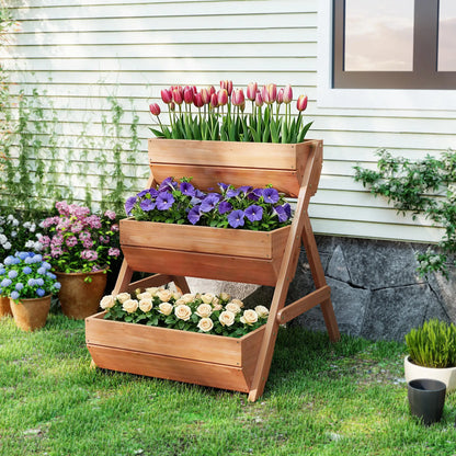 3 Tier Elevated Planter Box, Wooden Raised Garden Bed, 26" x 30" x 30", Brown Elevated Garden Beds at Gallery Canada