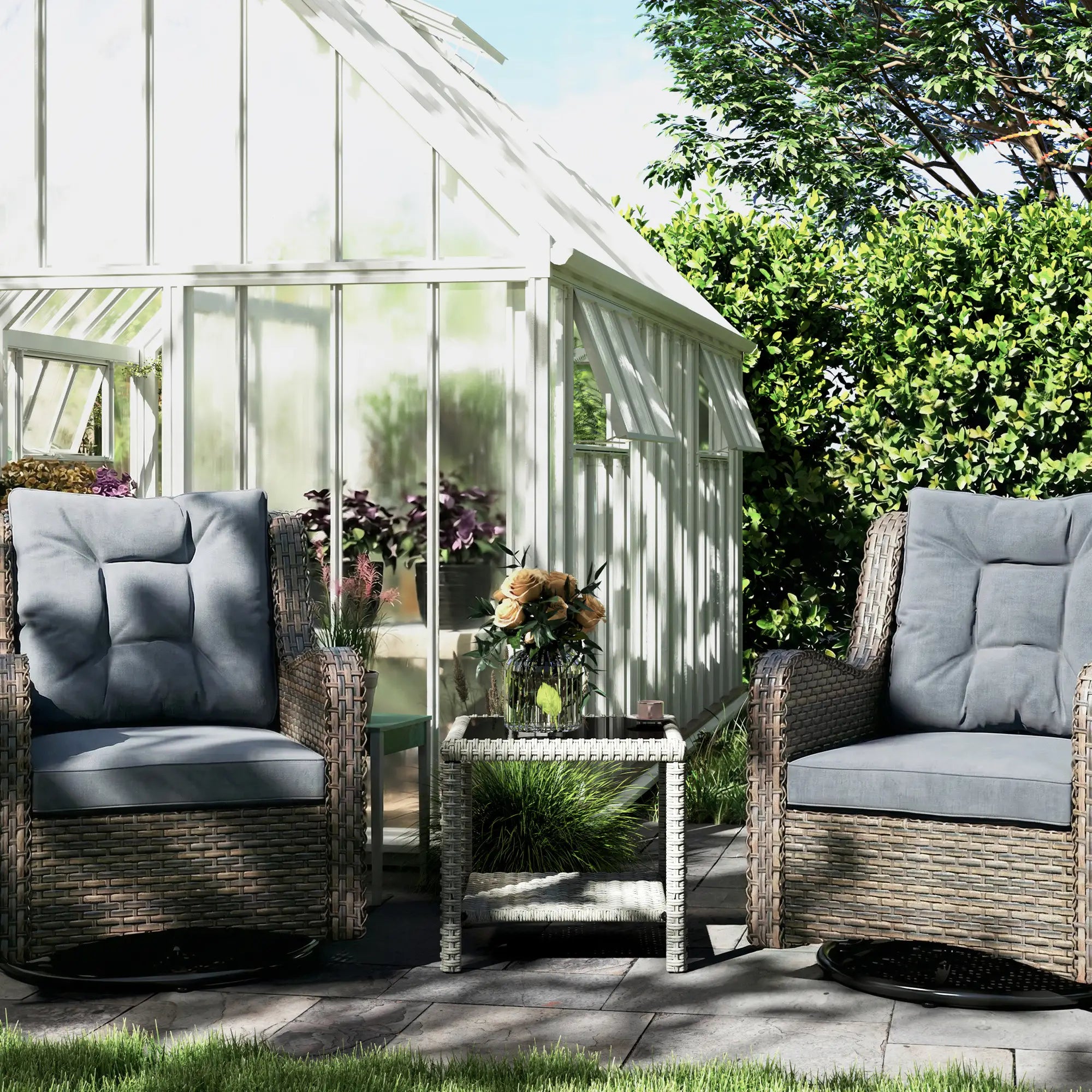 19 Outdoor Wicker Coffee Table, Glass Top, Storage Shelf, Dark Grey Patio Dinning Tables at Gallery Canada