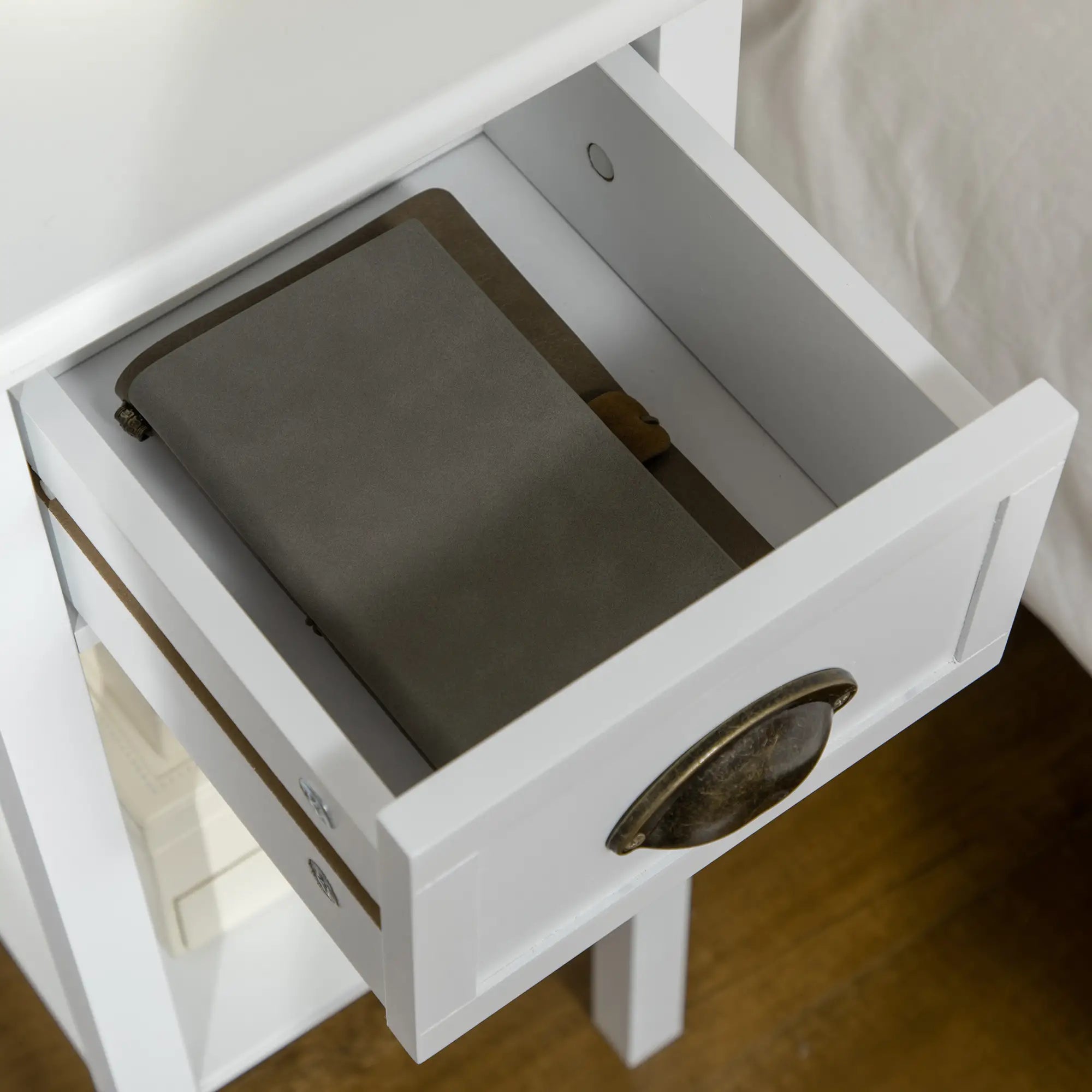 2 Tier Side Table, Set of 2, Narrow Tall End Table with Drawer, White Side Tables at Gallery Canada