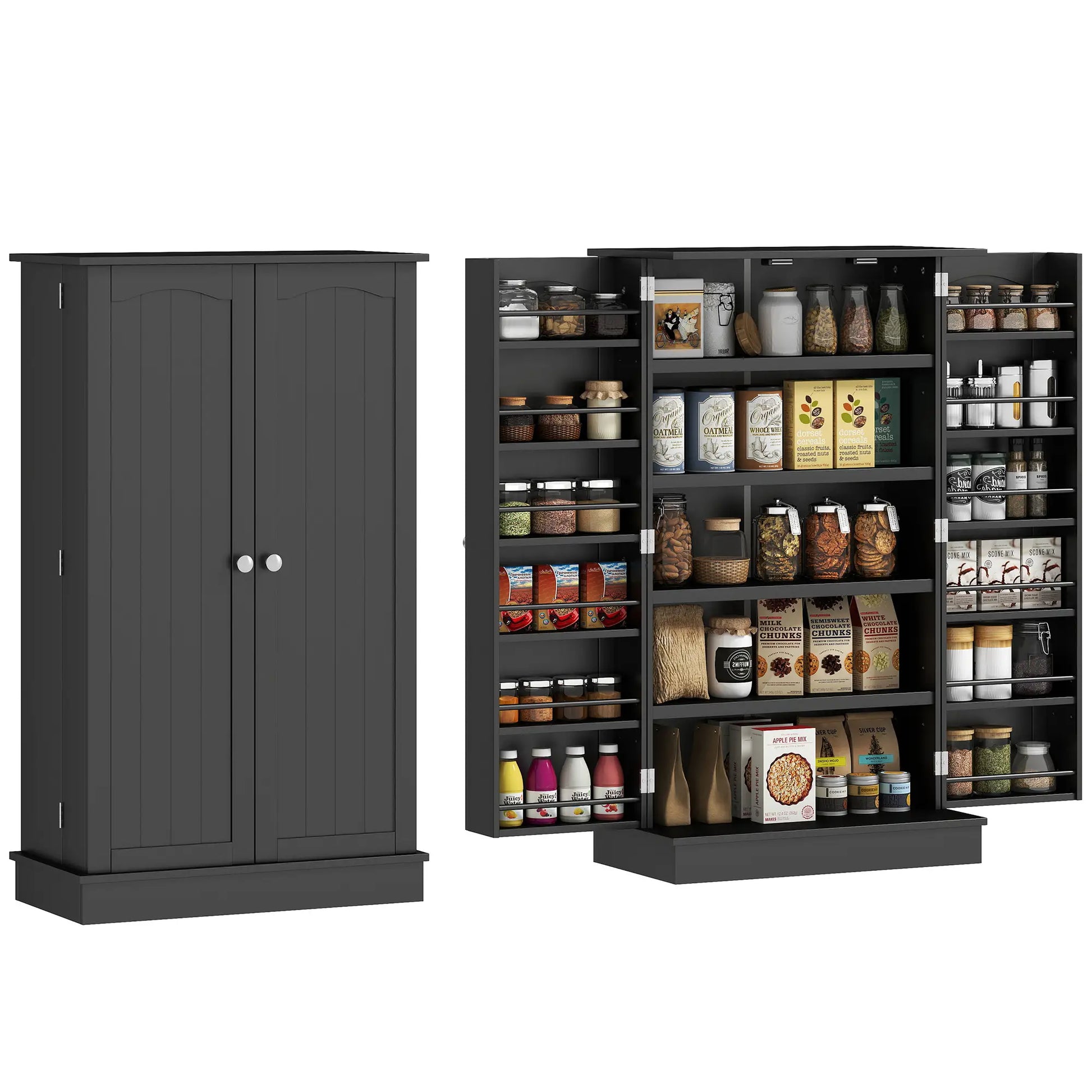 41" Storage Cabinet, 2-Door Kitchen Pantry, 5-Tier Shelving, Black Kitchen Pantry Cabinets at Gallery Canada
