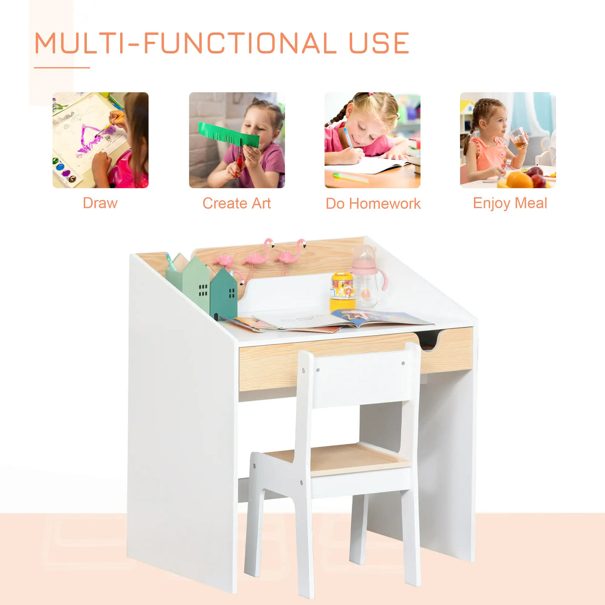 Kids Desk and Chair Set with Storage Drawer, for 6-10 Years Kids Desk Sets at Gallery Canada
