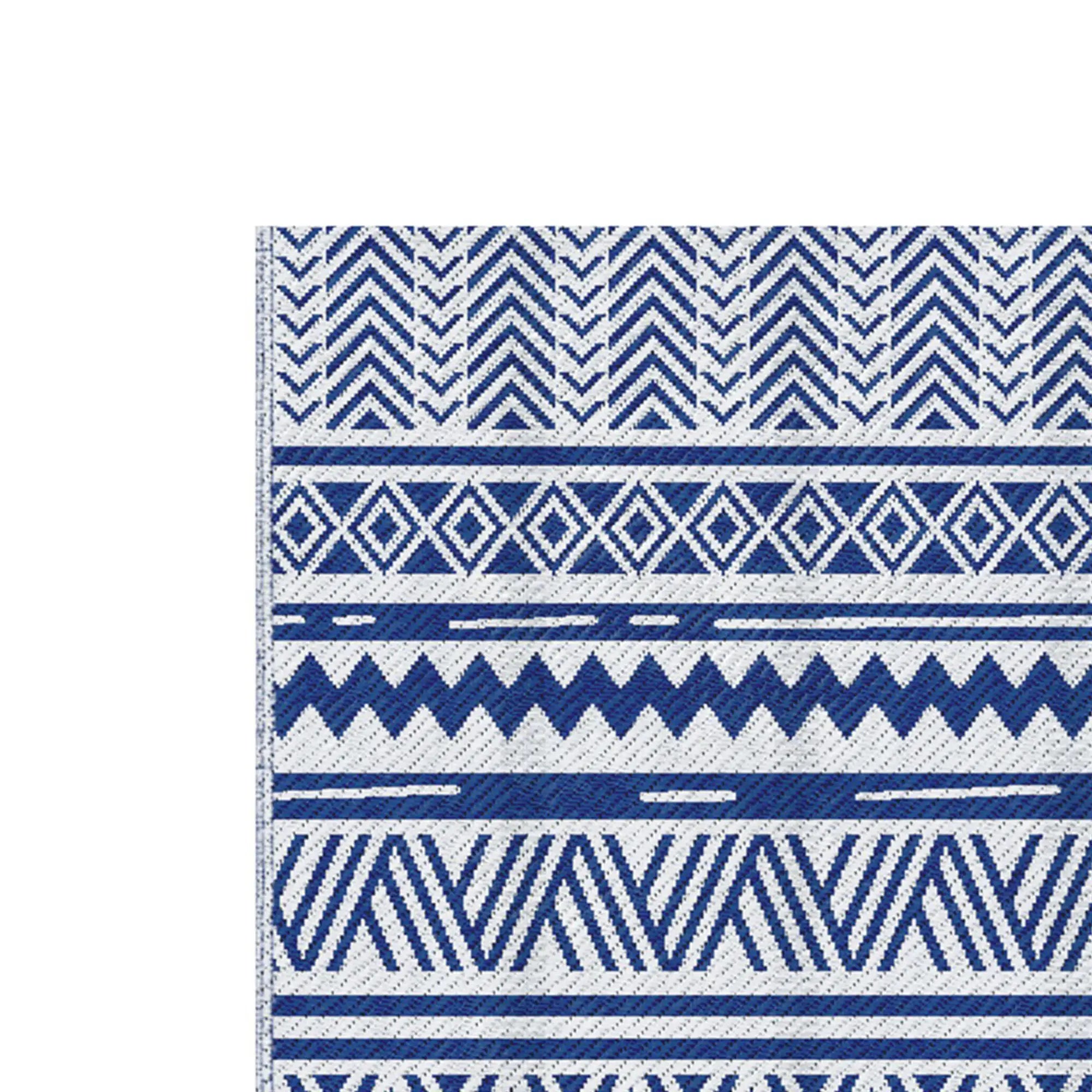Reversible Outdoor Rug, Patio Floor Mat, 6' x 9', White, Dark Blue Garden Decor at Gallery Canada