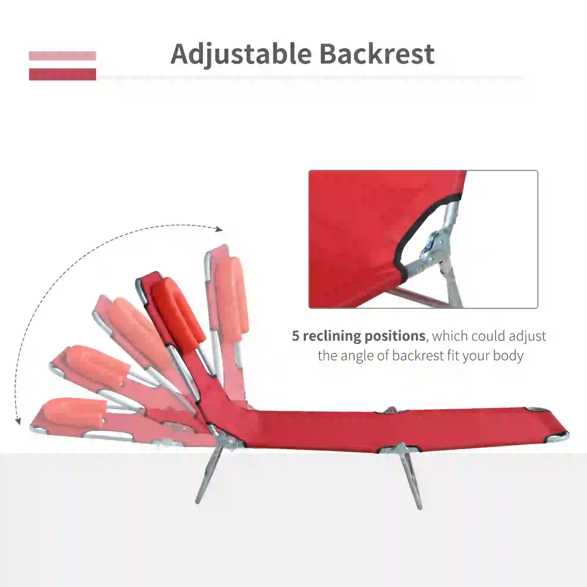 Outdoor Lounge Chair, Adjustable Folding Chaise, Sun Lounger Bed, Red Lounger Chairs at Gallery Canada