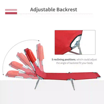 Outdoor Lounge Chair, Adjustable Folding Chaise, Sun Lounger Bed, Red Lounger Chairs at Gallery Canada