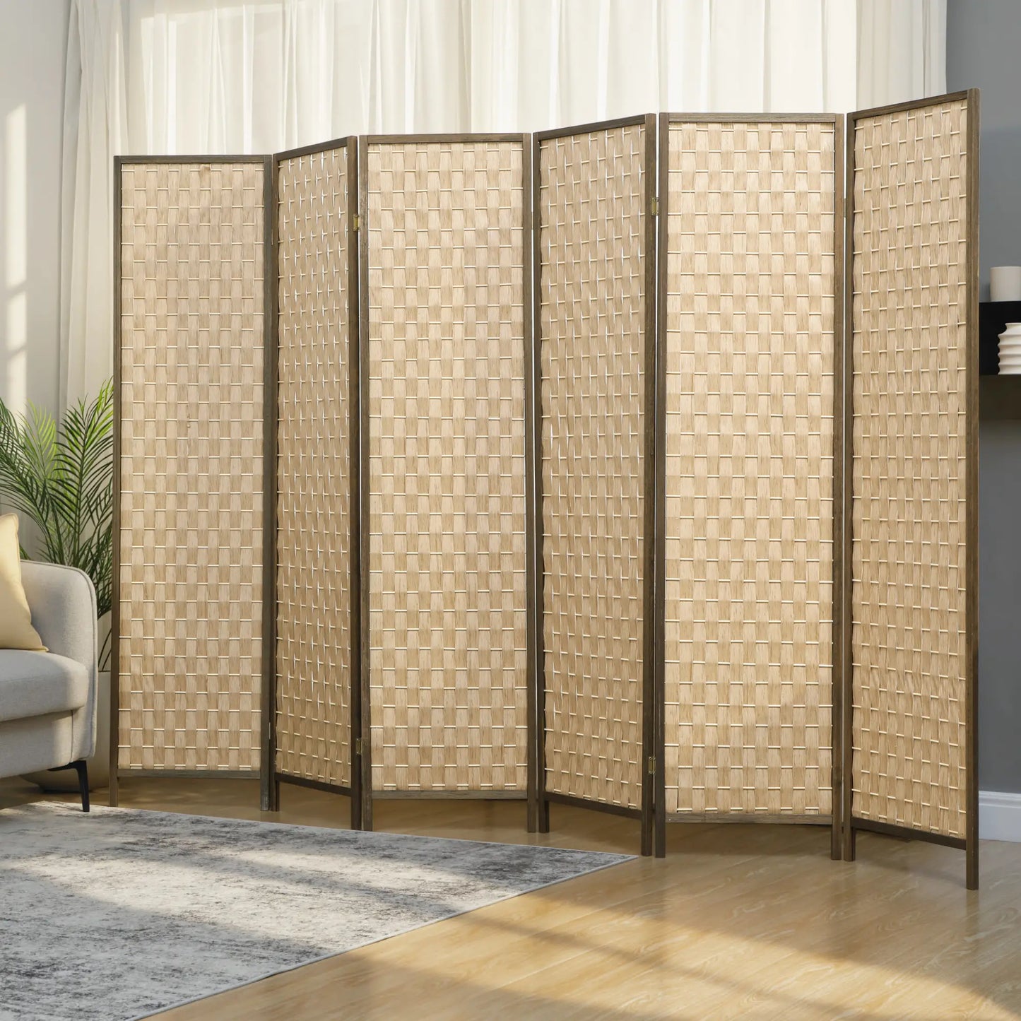 6 FT Room Divider, 6 Panel Folding Privacy Screen, Brown