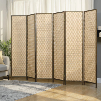 6 FT Room Divider, 6 Panel Folding Privacy Screen, Brown