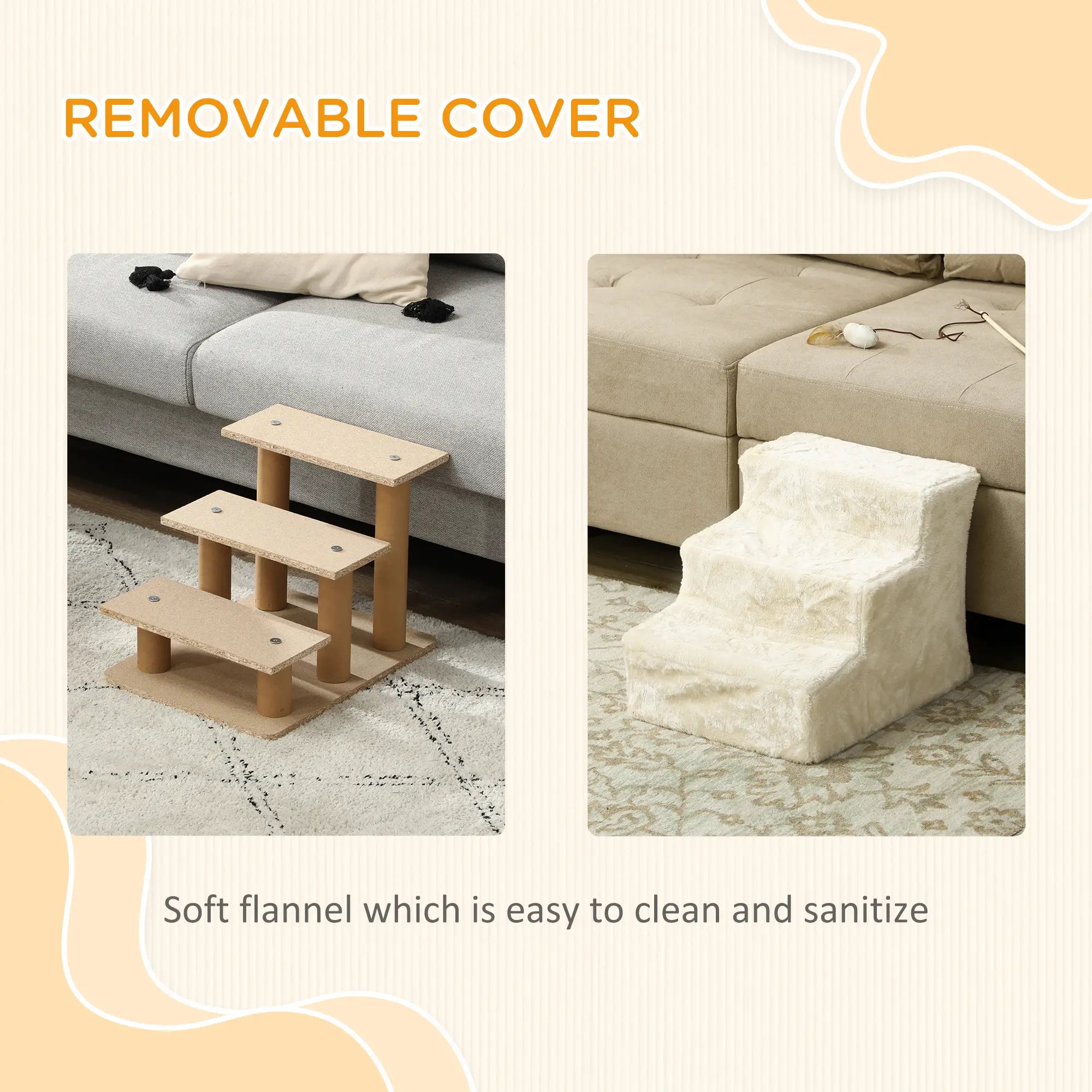 3-Step Dog Ramp for Sofa, Bed, Couch, Removable Cover, Beige Dog Stairs at Gallery Canada