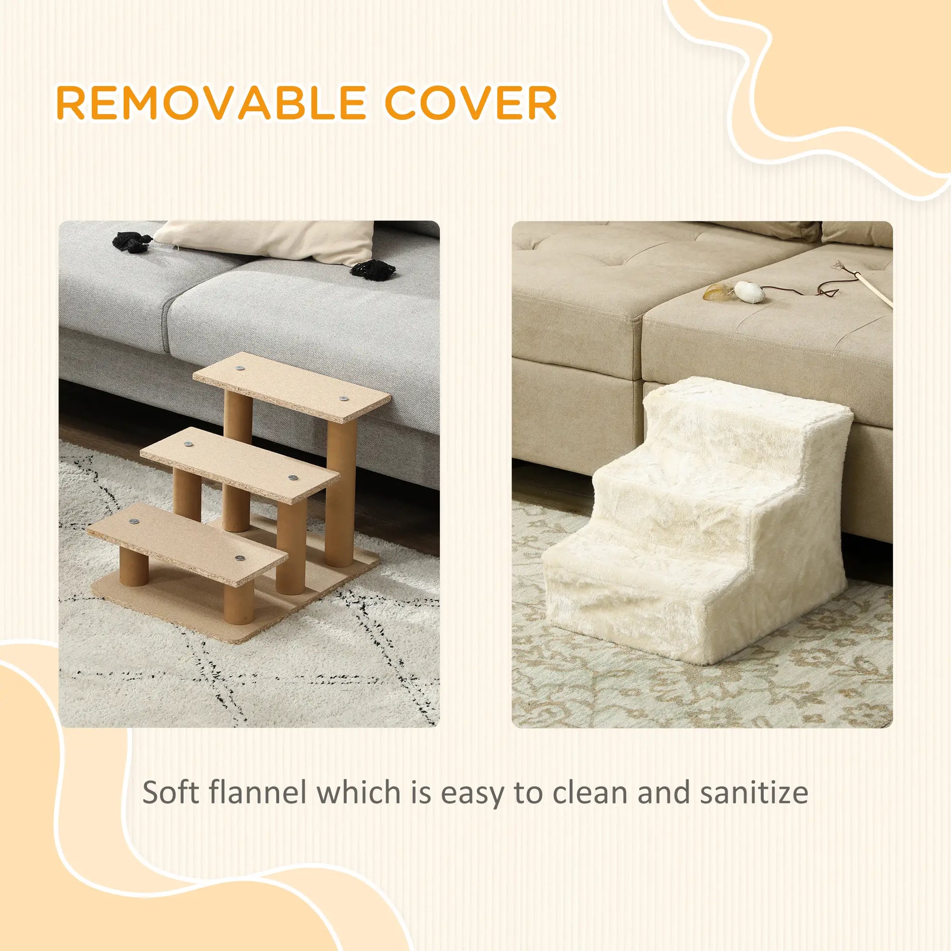 3-Step Dog Ramp for Sofa, Bed, Couch, Removable Cover, Beige Dog Stairs at Gallery Canada