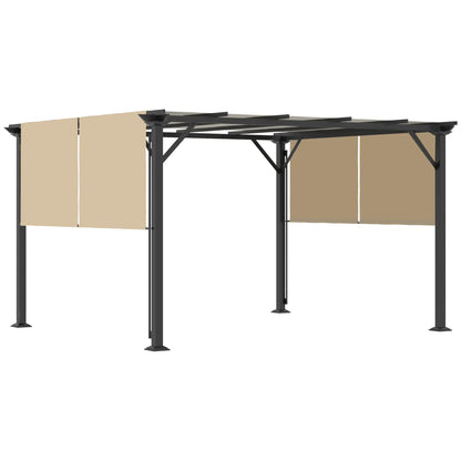 12' x 10' Outdoor Gazebo, Retractable Canopy, Steel Frame, Beige Pergolas Beige, Black at Gallery Canada