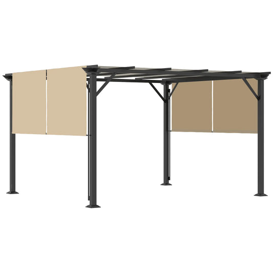 12' x 10' Outdoor Gazebo, Retractable Canopy, Steel Frame, Beige Pergolas Beige, Black at Gallery Canada