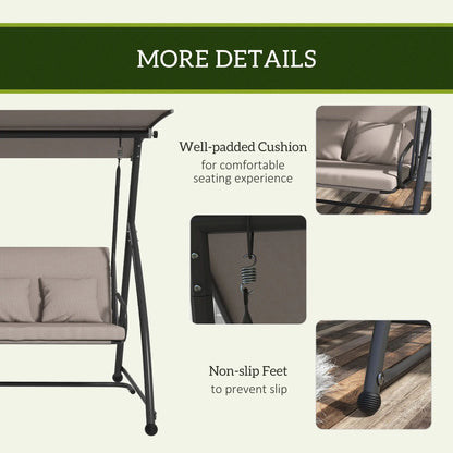 3 Seater Porch Swing, Convertible Chair Bed, Light Brown Patio Swings with Stand at Gallery Canada