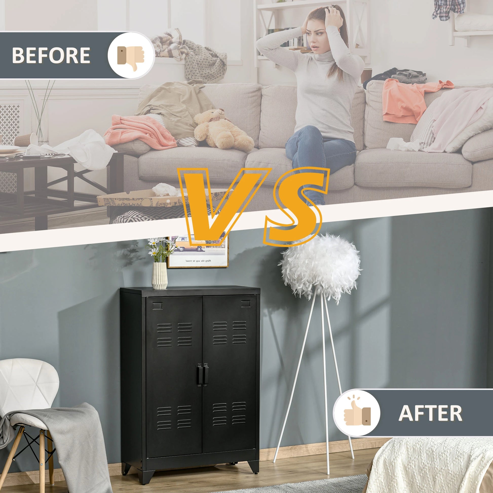 Metal Storage Cabinet, 2 Louvered Doors, Adjustable Shelves, Black Storage Cabinets at Gallery Canada