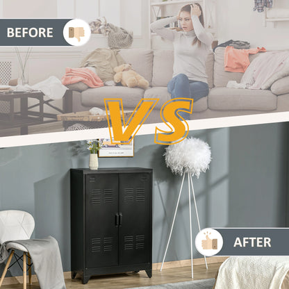 Metal Storage Cabinet, 2 Louvered Doors, Adjustable Shelves, Black Storage Cabinets at Gallery Canada