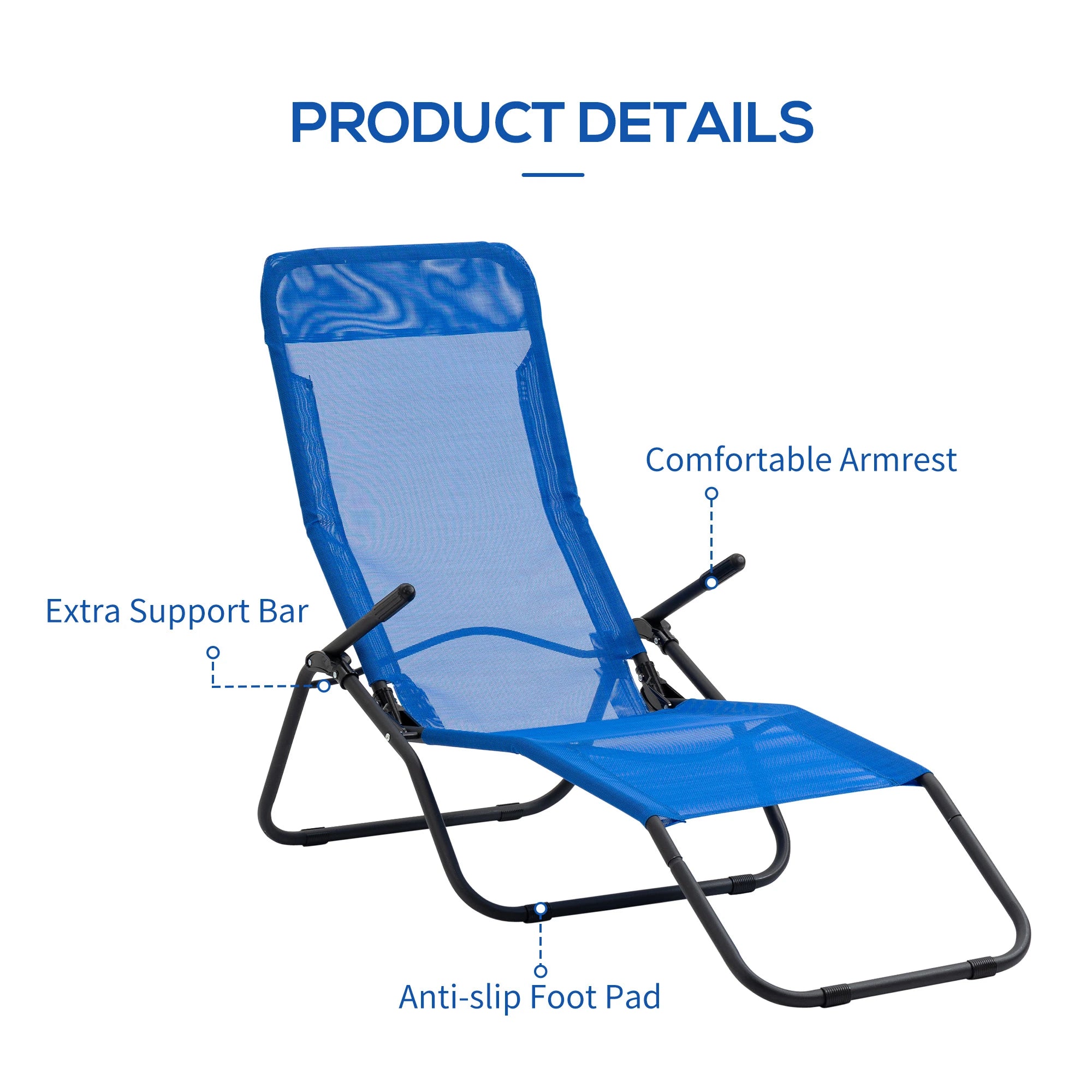 Foldable Patio Lounge Chair, Outdoor Beach Lounger, Breathable Mesh, Zero Gravity, Reclining, Blue Lounger Chairs at Gallery Canada