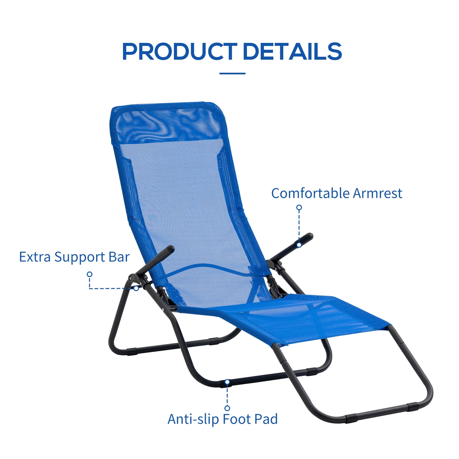 Foldable Patio Lounge Chair, Outdoor Beach Lounger, Breathable Mesh, Zero Gravity, Reclining, Blue Lounger Chairs at Gallery Canada