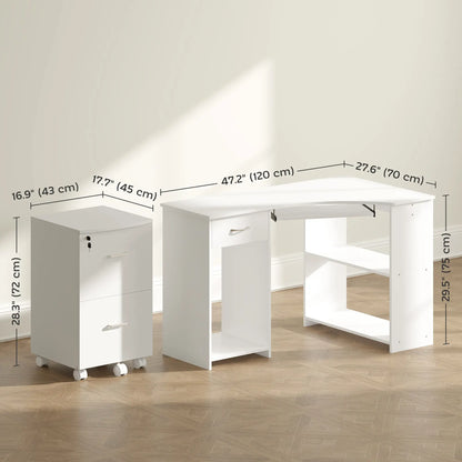 L-Shaped Computer Desk, File Cabinet Set, White Computer Desks at Gallery Canada
