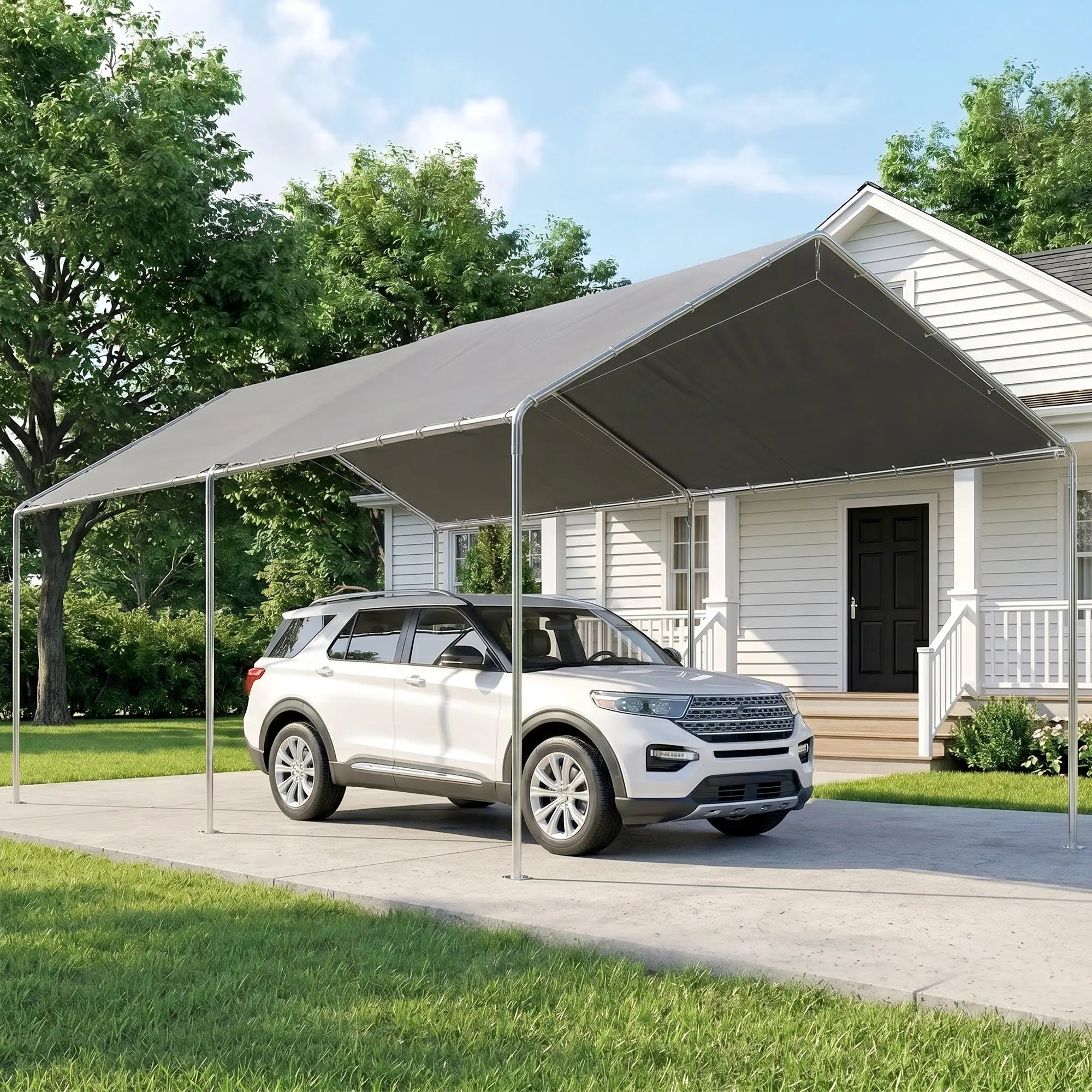 10'x20' Heavy Duty Galvanized Carport Canopy, Anchor Kit, Grey Car Shelters at Gallery Canada