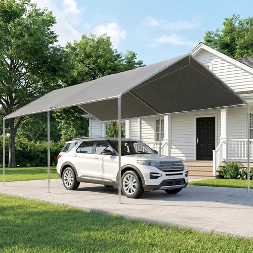 10'x20' Heavy Duty Galvanized Carport Canopy, Anchor Kit, Grey