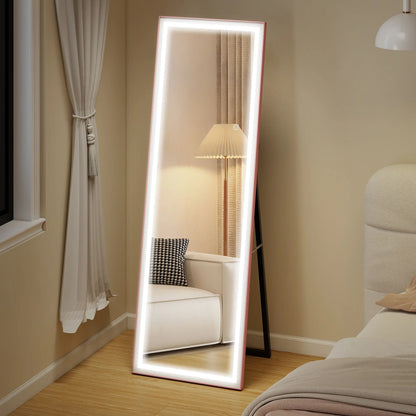 LED Mirror with Dimmable 3 Color Lights, 64" x 21", Pink Full Length Mirrors at Gallery Canada
