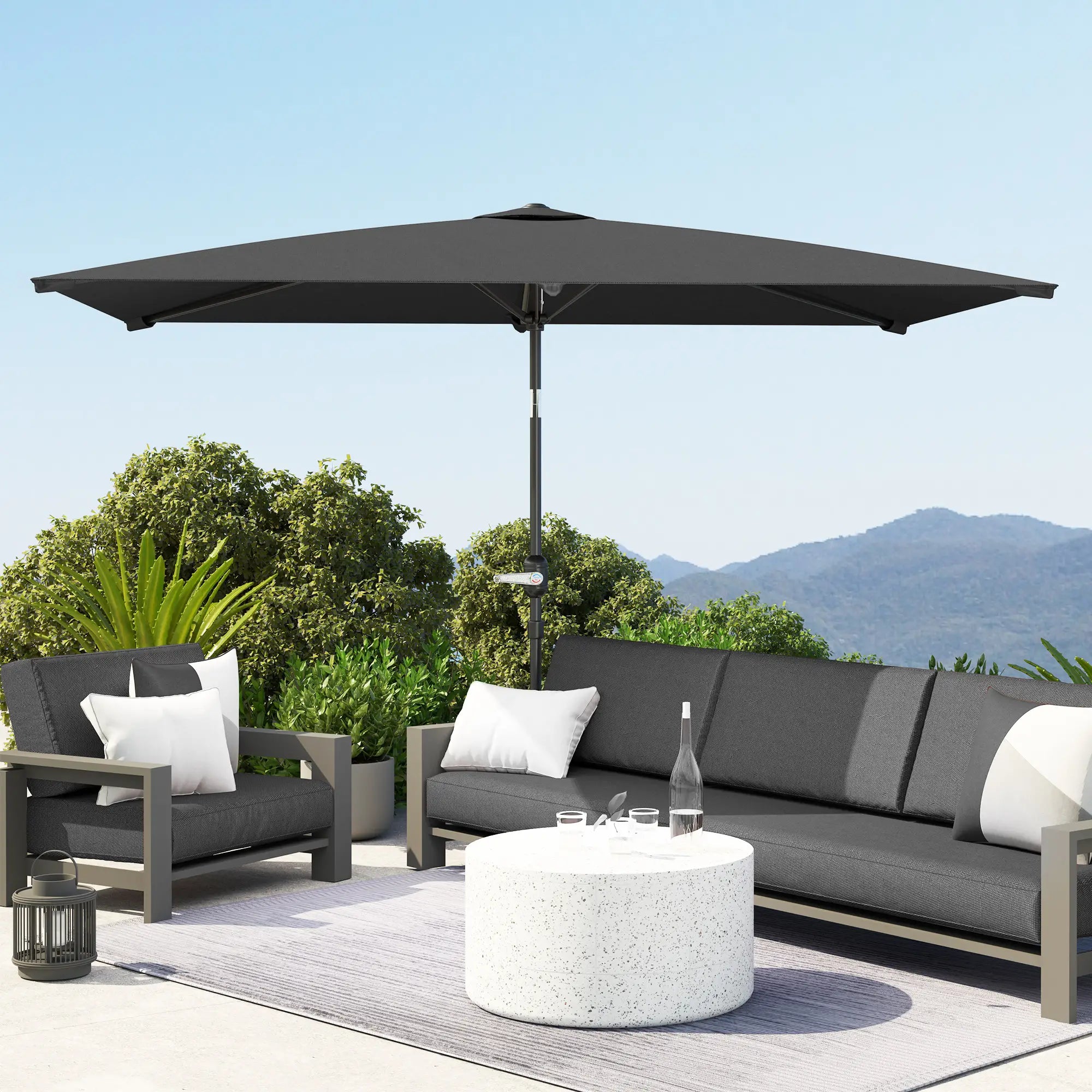 6.6x9.6ft Rectangle Aluminum Patio Umbrella, Outdoor Sunshade Canopy, Dark Grey Sun Umbrellas at Gallery Canada