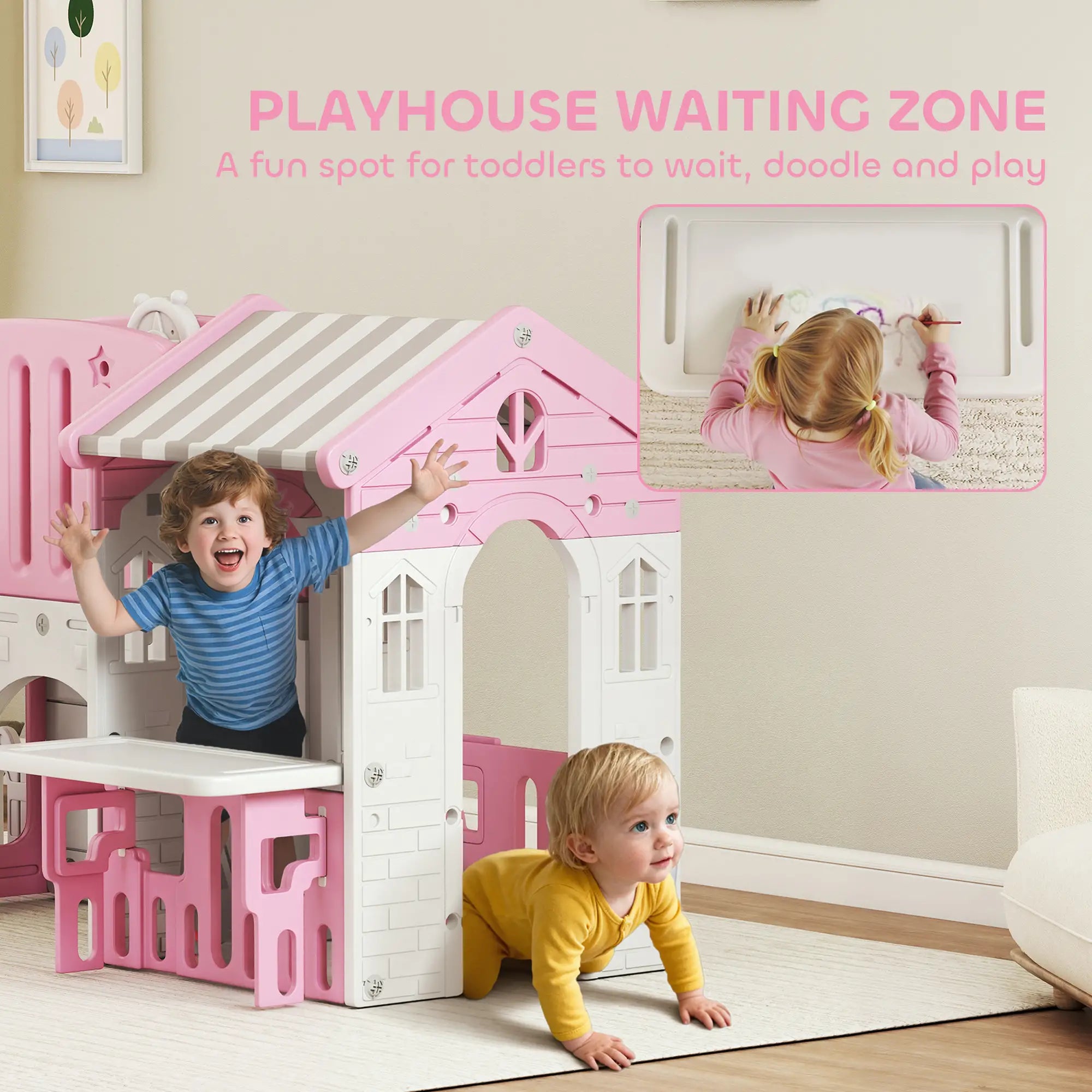 7-in-1 Toddler Slide Climber Playset with Playhouse and Basketball Hoop, Pink Gym Sets & Swings at Gallery Canada