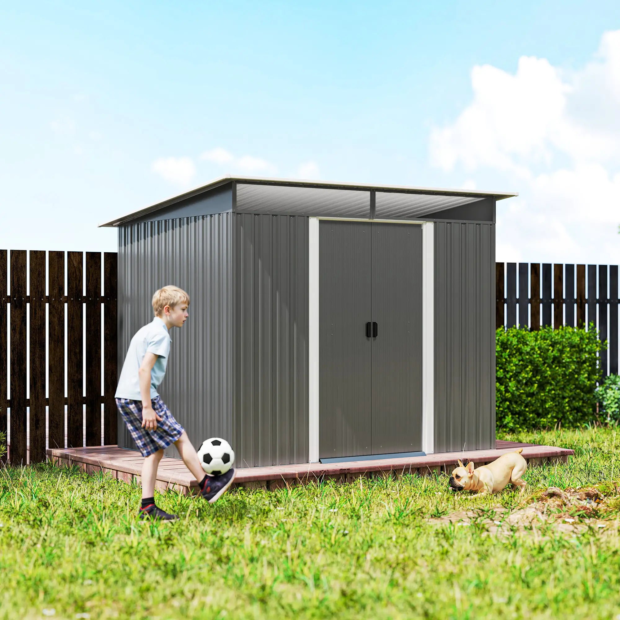 8.5' x 6' Metal Garden Shed, Utility Tool Storage, Grey Sheds at Gallery Canada