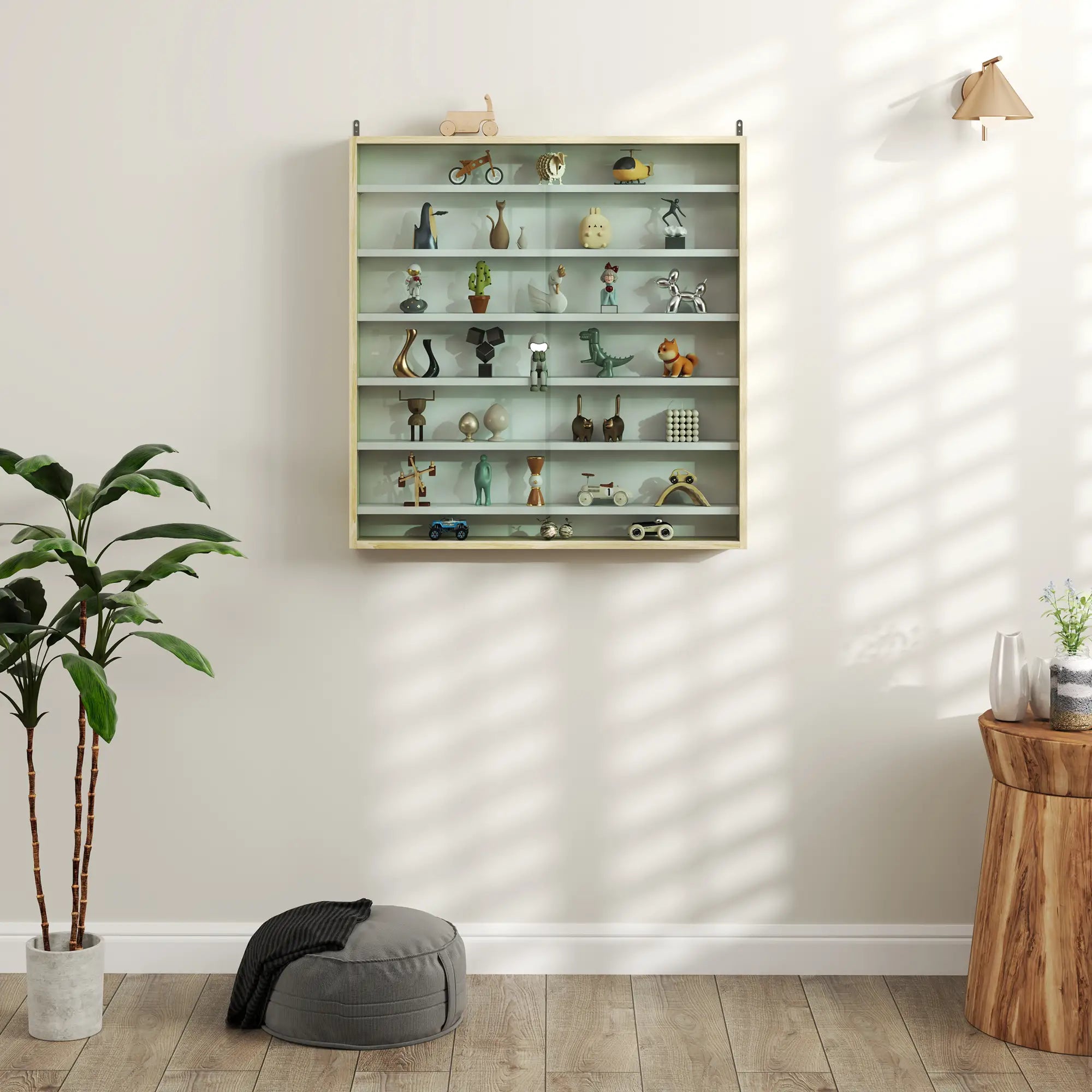 7-Tier Display Cabinet, Glass Curio Cabinet, Oak And White, White Display Bookshelves at Gallery Canada