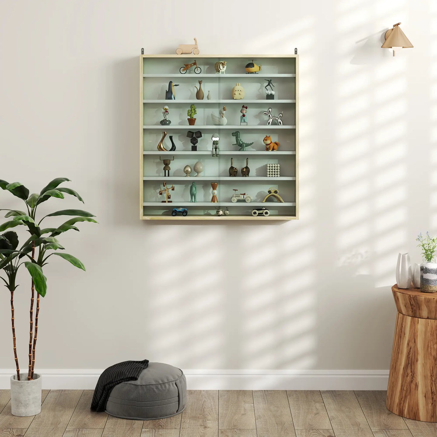 7-Tier Display Cabinet, Glass Curio Cabinet, Oak And White, White Display Bookshelves at Gallery Canada