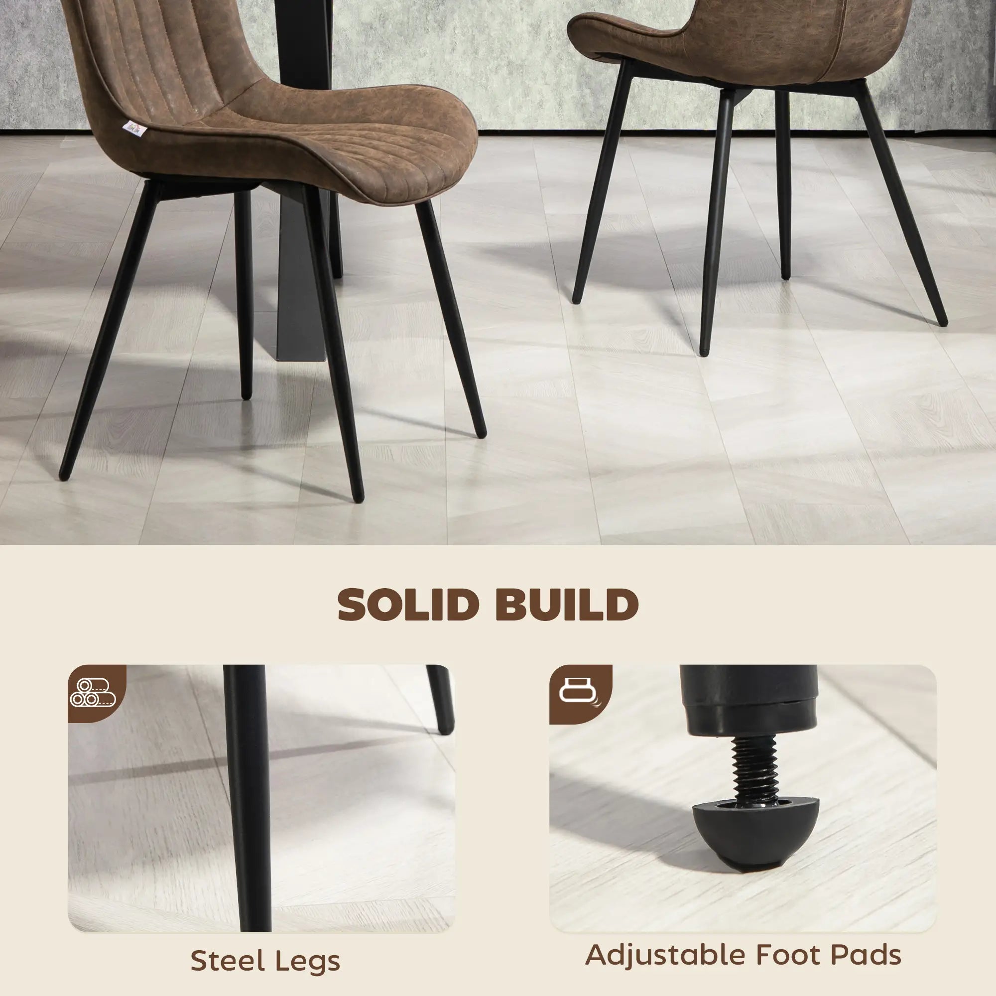 PU Leather Dining Chairs Set of 4, Steel Legs, Backrest, Brown Dining Chairs at Gallery Canada