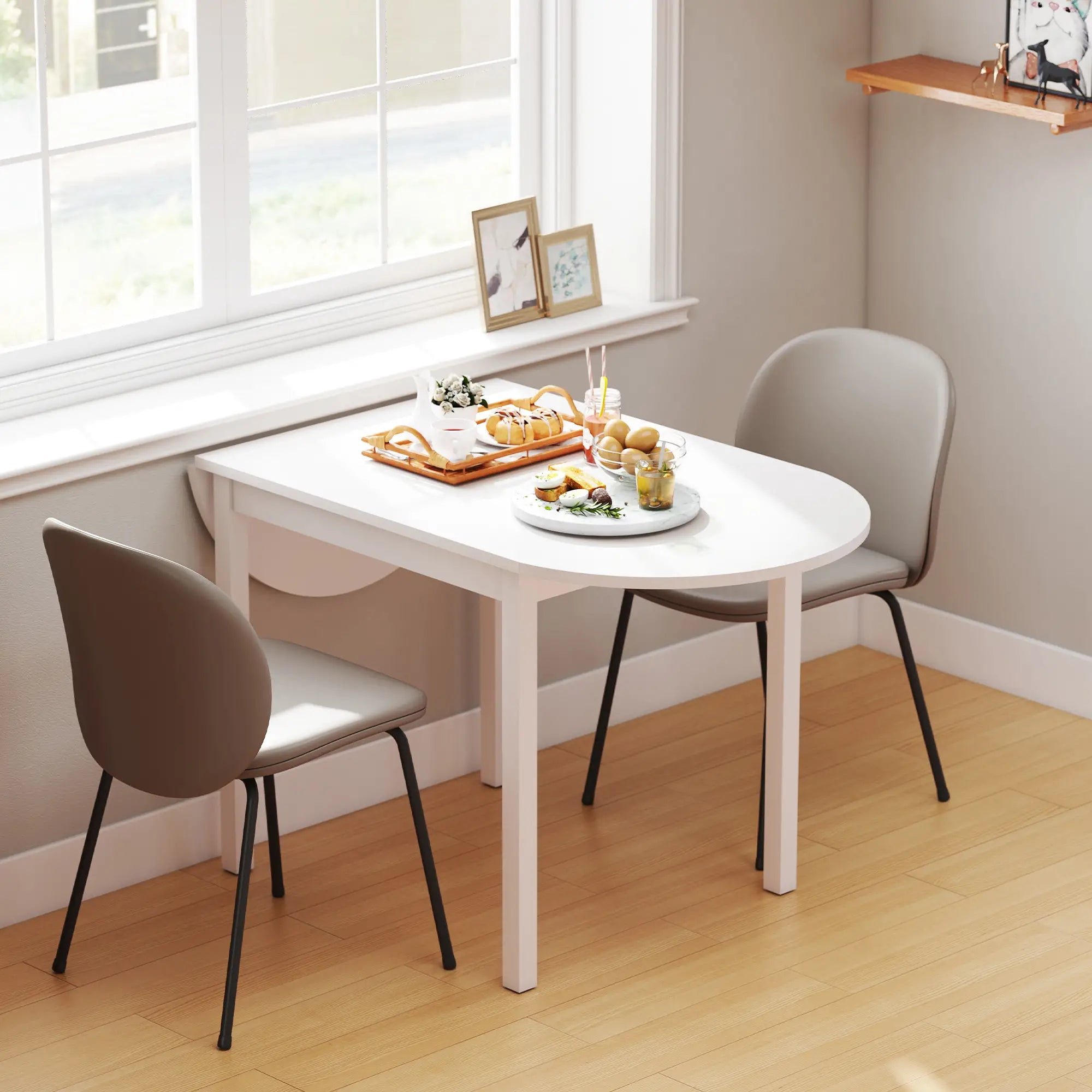 Solid Wood Kitchen Table, Drop Leaf, Folding Dining Table, White Dining Tables at Gallery Canada