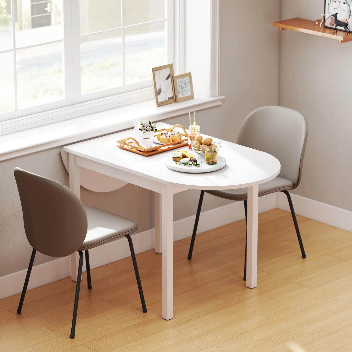 Solid Wood Kitchen Table, Drop Leaf, Folding Dining Table, White Dining Tables at Gallery Canada