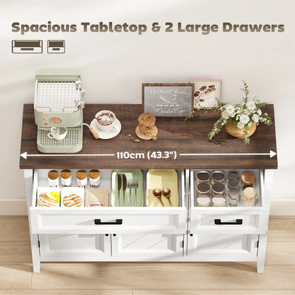 44" Farmhouse Sideboard Buffet Cabinet, 3 Chevron Doors, 2 Drawers, White Storage Cabinets at Gallery Canada