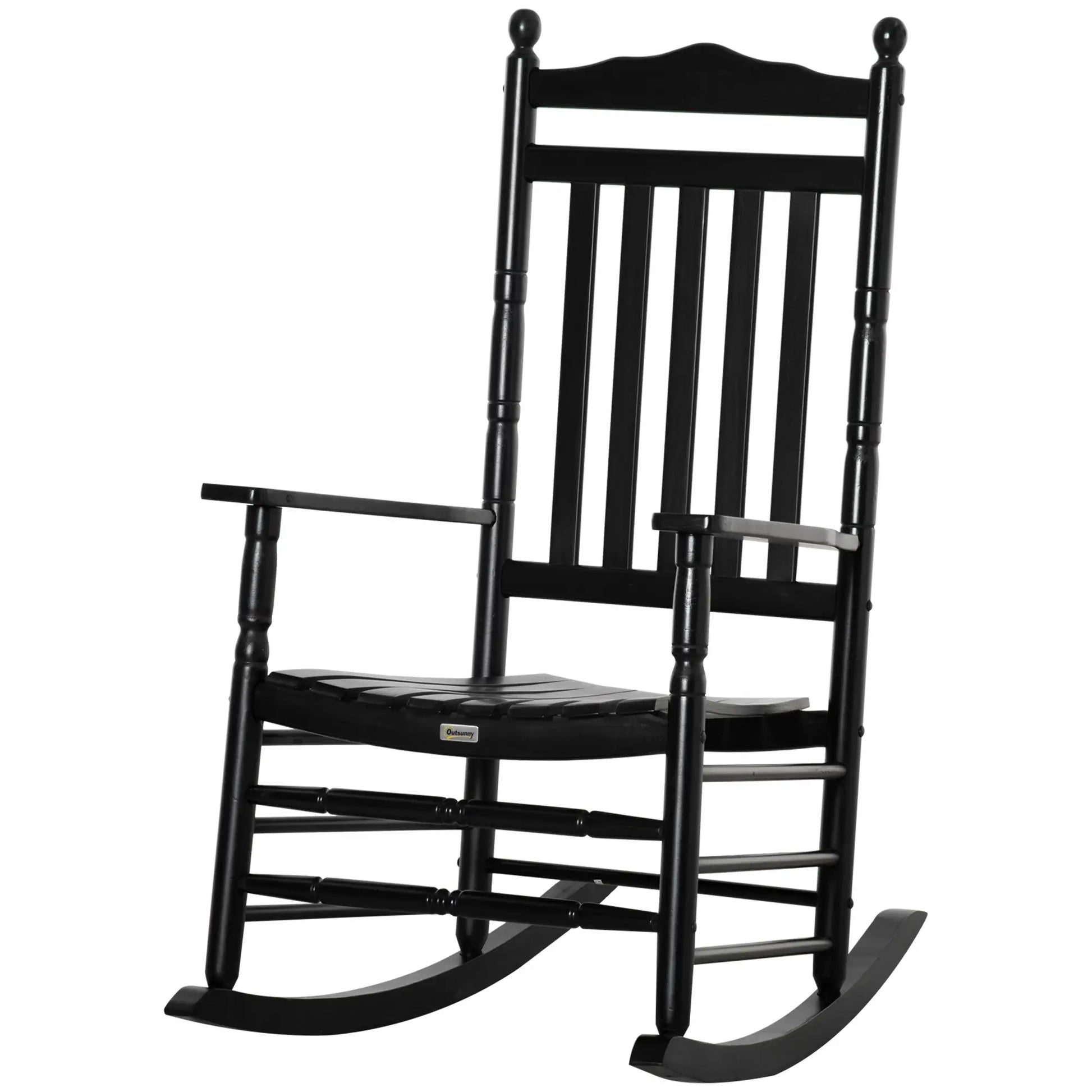 Wooden Outdoor Rocking Chair, Slatted High Back, Armrests, Black Outdoor Rocking Chairs Black at Gallery Canada